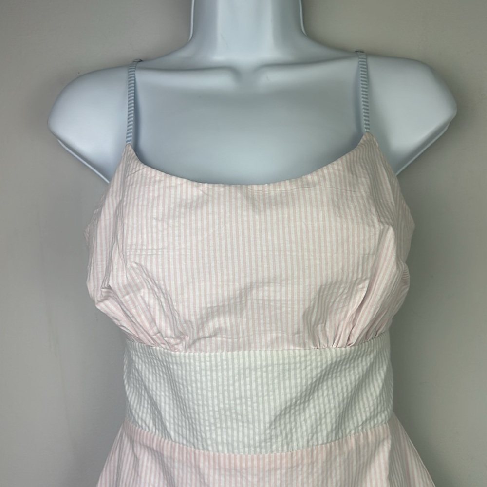 NEW Lovers + Friends Caesar Seersucker Mini Dress Bow Ties Small Cotton Summer - Picture 4 of 16